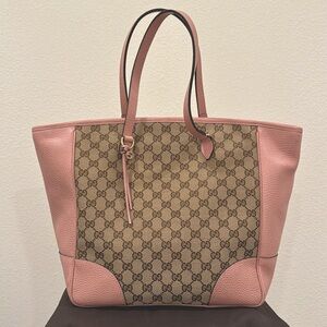 Gucci Breeline GG Canvas Tote Bag Shoulder Tote Leather Khaki Beige Pink
